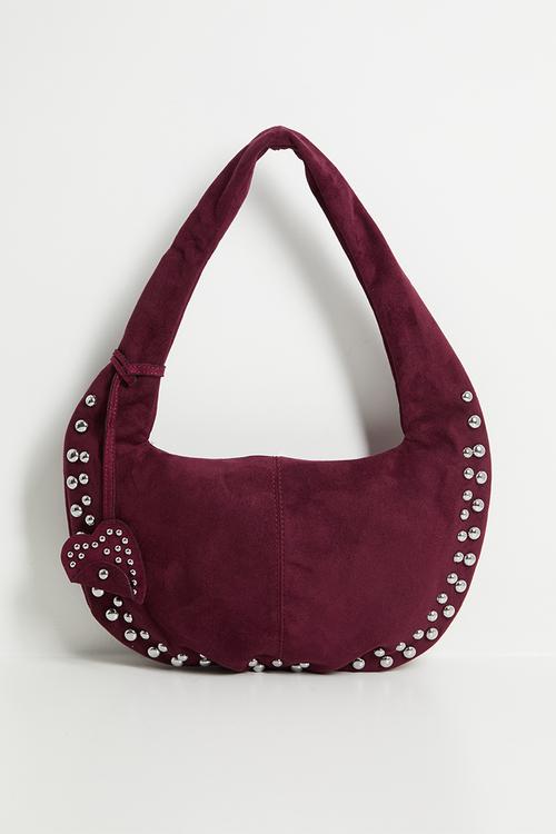 Edith studded shoulder bag with heart pouch bag charm - red