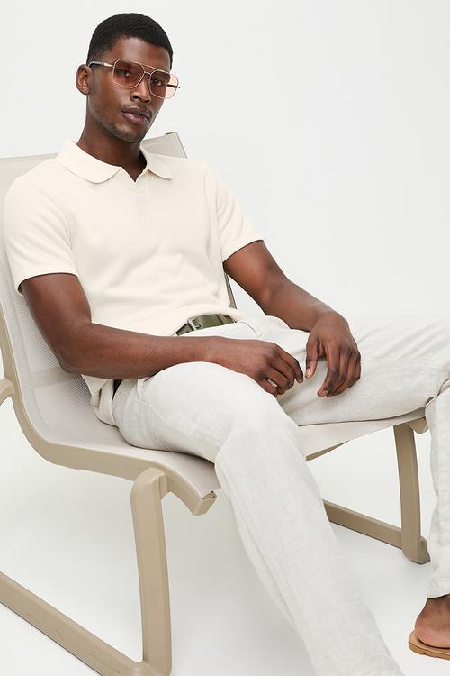 Ss Dante Rib Knit Polo - Resort Sand