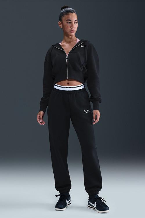 Loose Full-Zip Crop Hoodie - Black