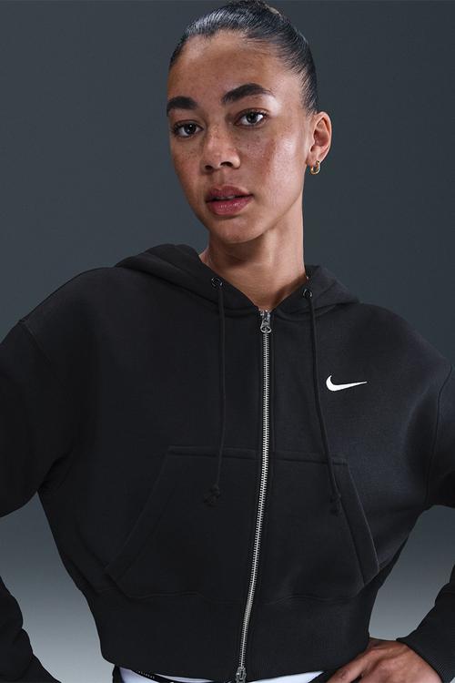 Loose Full-Zip Crop Hoodie - Black