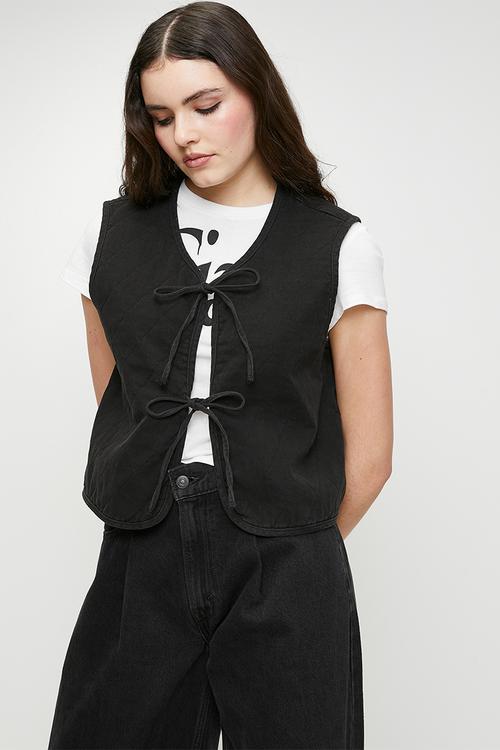 Quilted twill vest - black