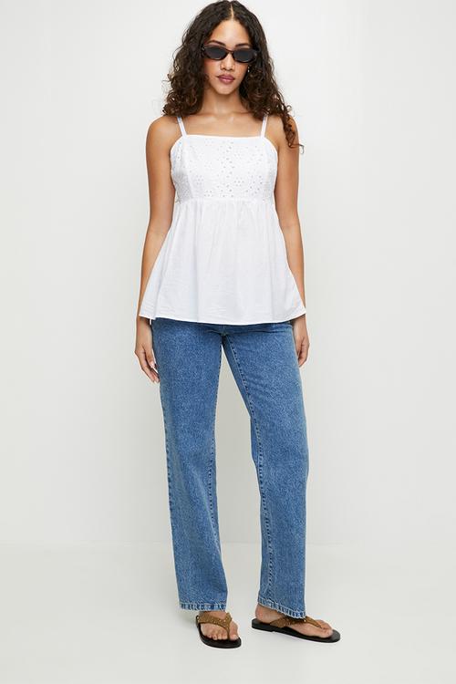 Ladies Broiderie Woven Vest - White