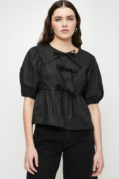 Puff-sleeved blouse - black - 1307129002