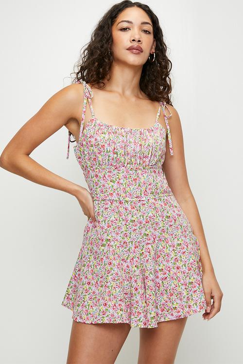 Ladies Playsuit With Tie Straps Floral Print - multi