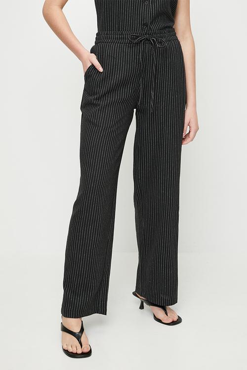 Ladies Straight Draw Cord Stripe Trouser - Black & White