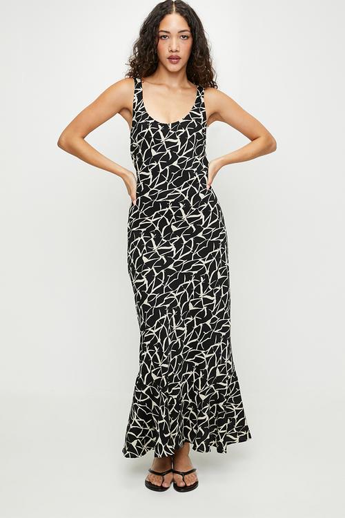Ladies Scoop Neck Maxi Floral Print Dress - Black/White