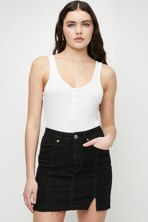 Ladies Panelled Denim Skirt - Black