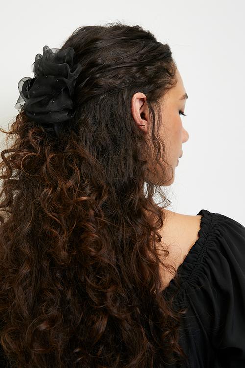 Athena chiffon bow claw clip-black