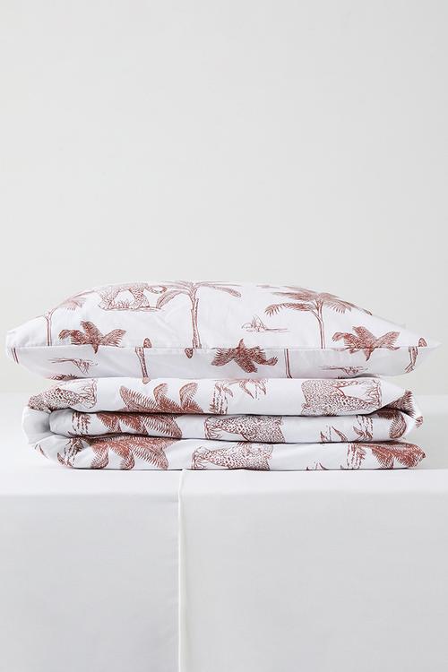 Cotton Blend Wild Tropical Toile Duvet Set - Rust & White 