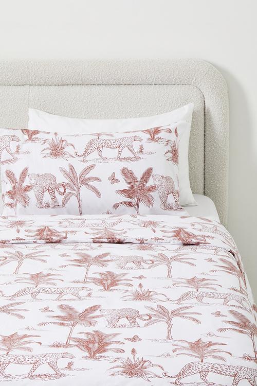 Cotton Blend Wild Tropical Toile Duvet Set - Rust & White 