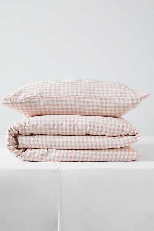 Gingham Washed Cotton Duvet Set - Pink