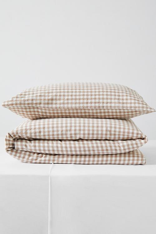 Check Washed Cotton Duvet Set - Natural