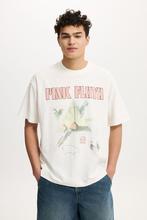 Box Fit Premium Music T-Shirt - Lcn Per Vintage White / Pink Floyd - Tour 77