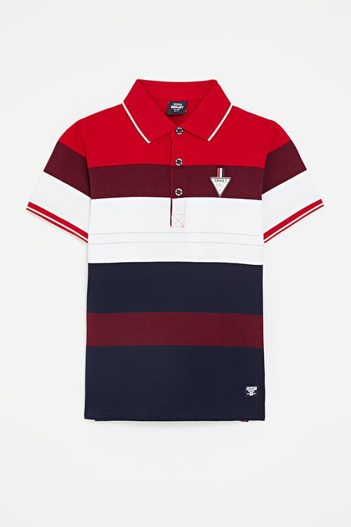 Boys y/dye stripe golfer - red