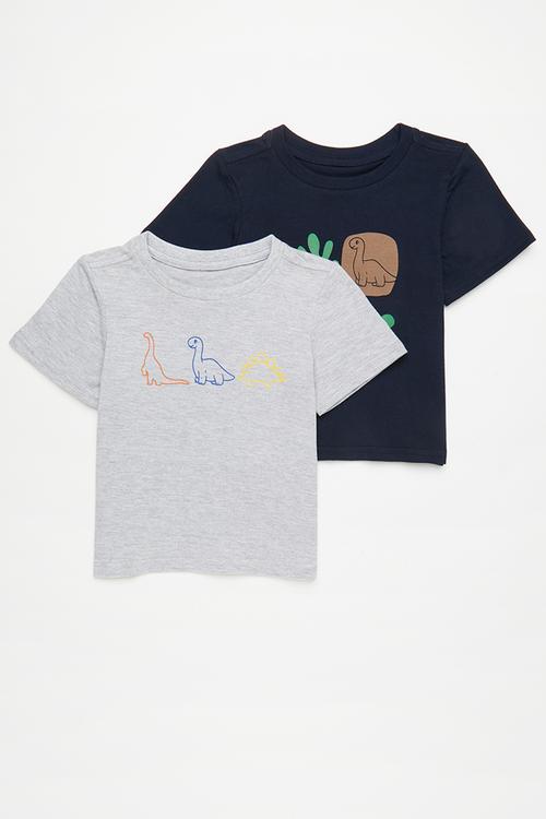 2 pack graphic print tee - grey/navy/dino