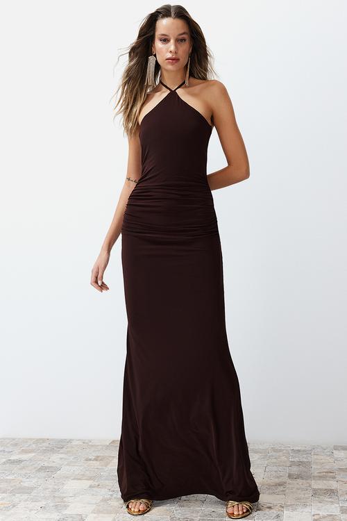Fitted Knitted Dress - Brown