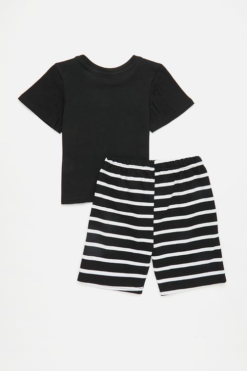 Placement print top with striped shorts - black/lion