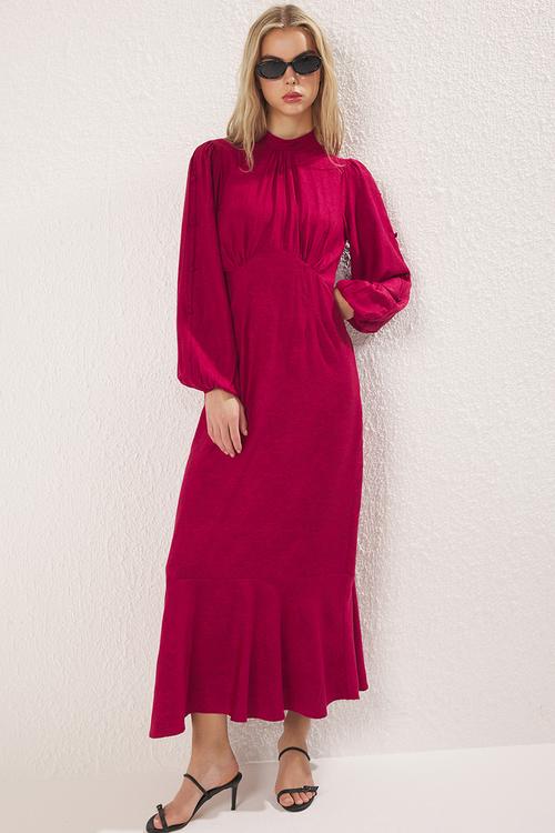 Floral Jacquard Dress - Burgundy