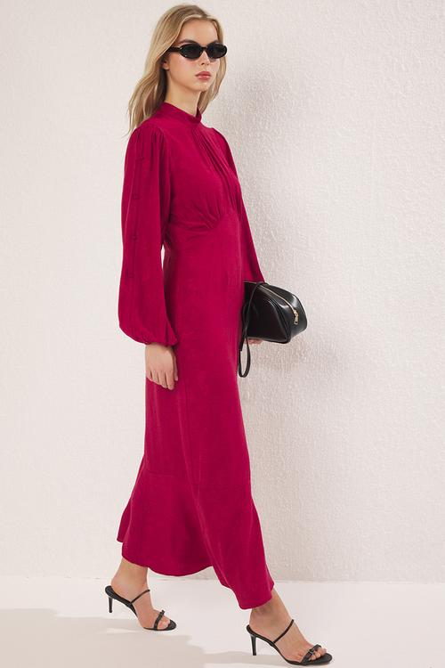 Floral Jacquard Dress - Burgundy
