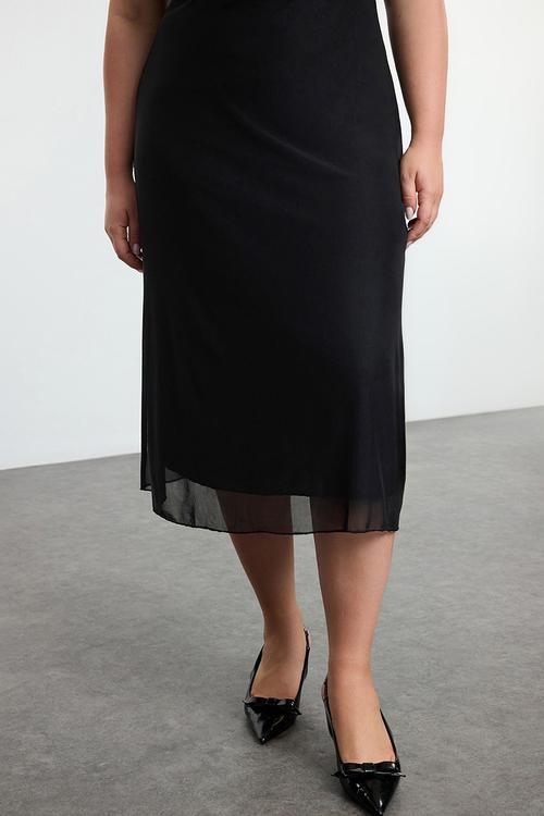 Plus Tulle A-Line Skirt - Black