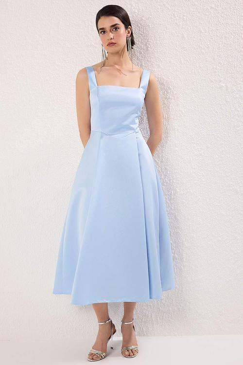 A-Line Satin Dress - Light blue