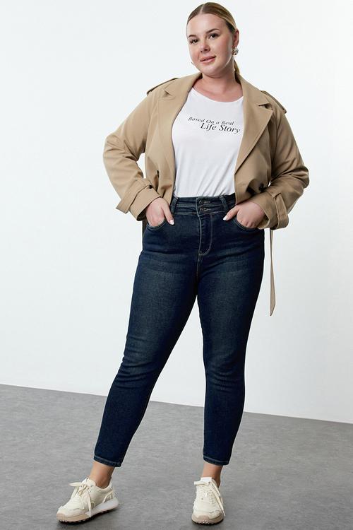Plus High Waist Skinny Jeans - Dark Blue