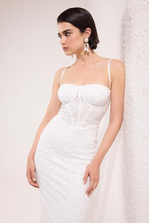 Lace Midi Dress - White
