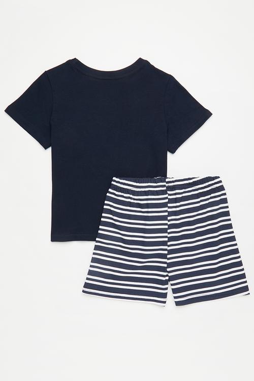 Graphic print pj top with striped shorts - black/for the planet/navy