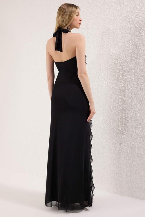 Ruffled Lined Tulle Dress - Black