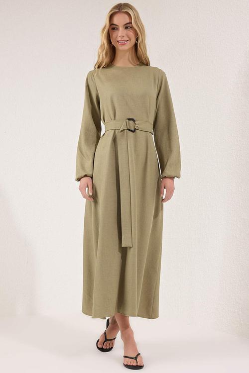 Belted Woven Dress - Khaki