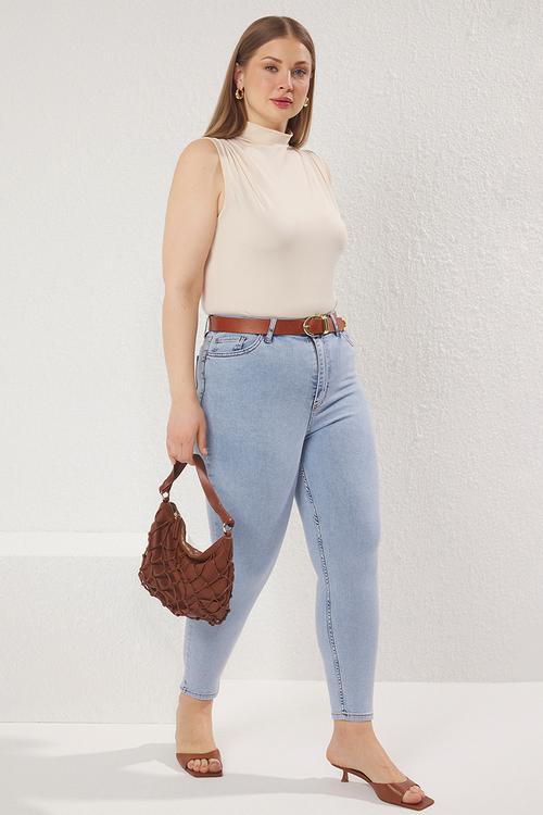 High waist stretch skinny jeans - light blue