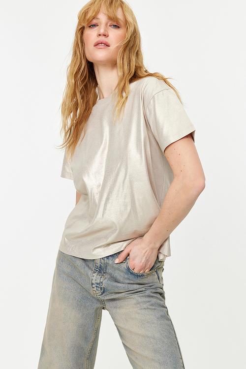 Metallic t-shirt top - gold