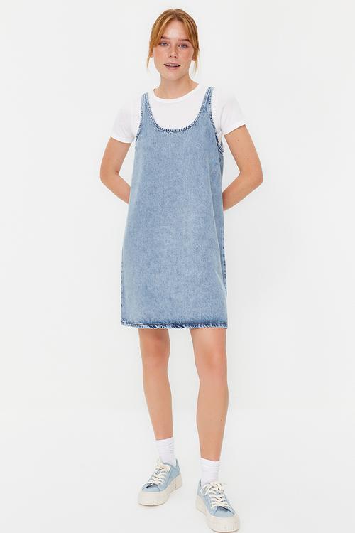 Oversize mini denim dress - blue