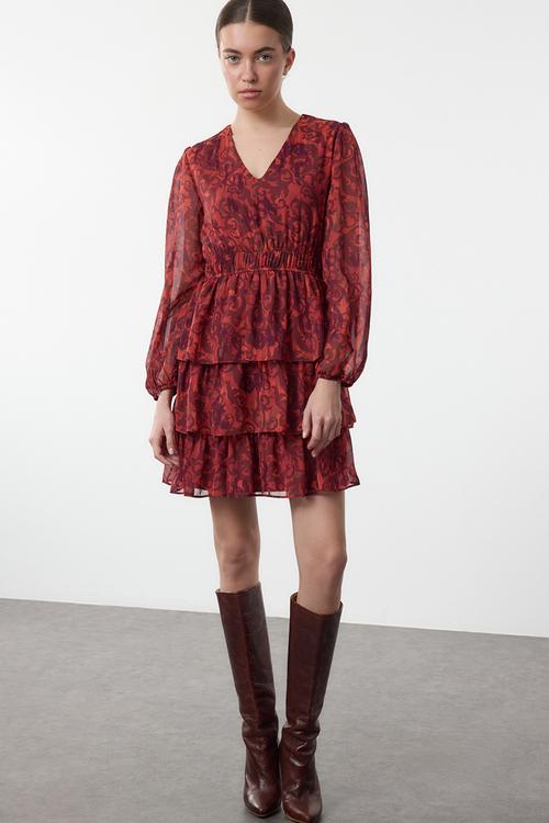 Ethnic mini woven dress - burgundy