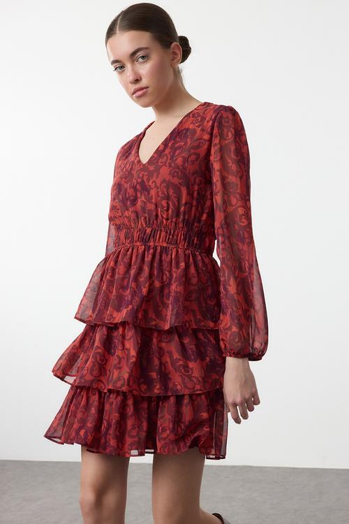 Ethnic mini woven dress - burgundy