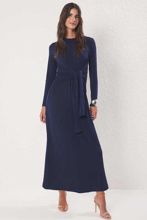 Baglama Detailed Flexible Knitting Dress - Navy blue