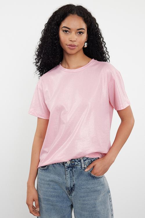 Foil finish t-shirt top - pink