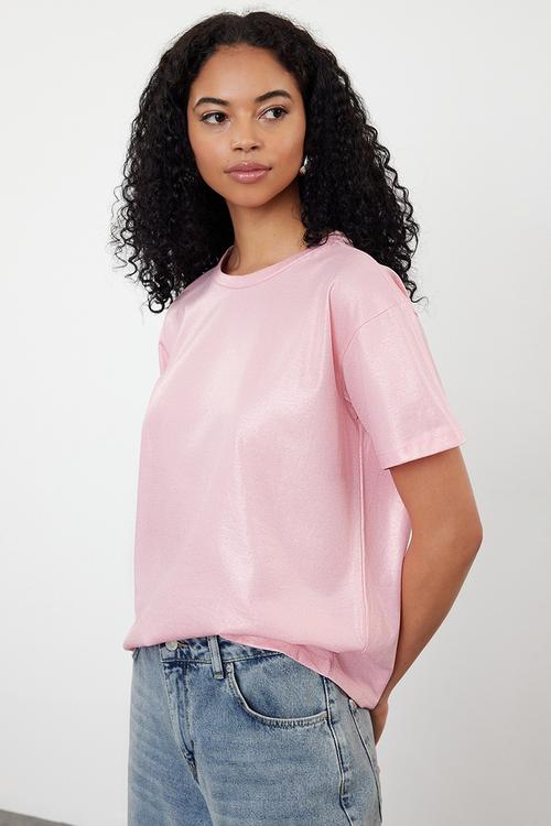 Foil finish t-shirt top - pink