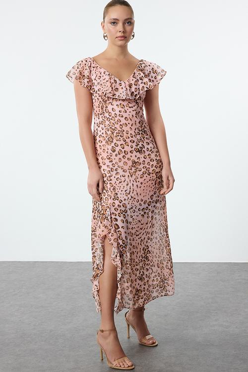 A-line maxi woven dress - powder