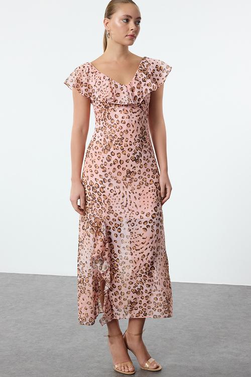 A-line maxi woven dress - powder
