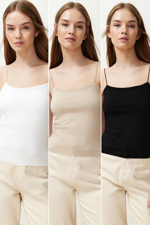 3-pack strappy square neck flexible knitted undershirt - multi