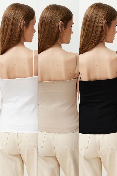 3-pack strappy square neck flexible knitted undershirt - multi