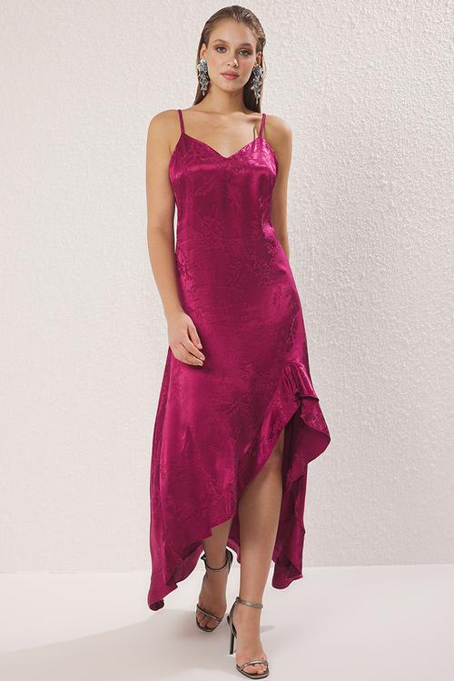 A-Line V-Neck Satin Woven Maxi Elegant Evening Dress - plum
