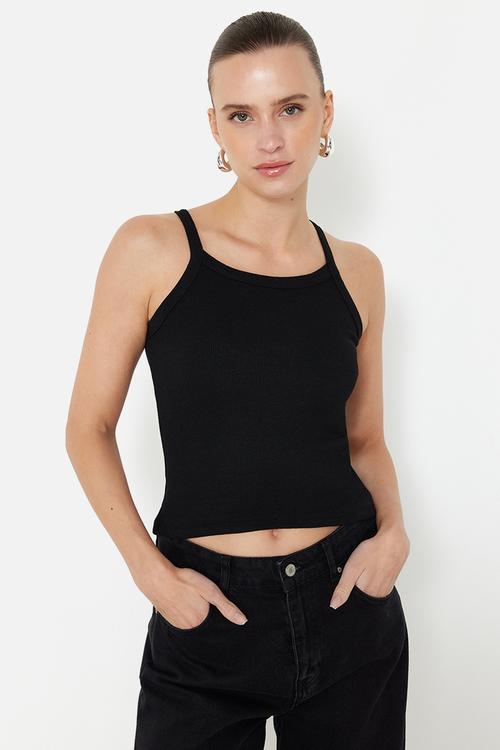 2-pack halter neck ribbed knit undershirt - black white