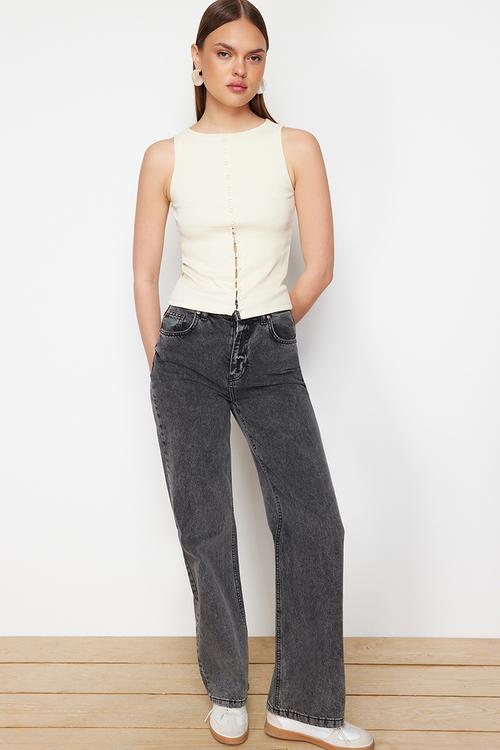 Buttoned fitted stretchy knitted blouse - stone