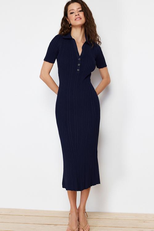 Maxi polo neck dress - navy blue