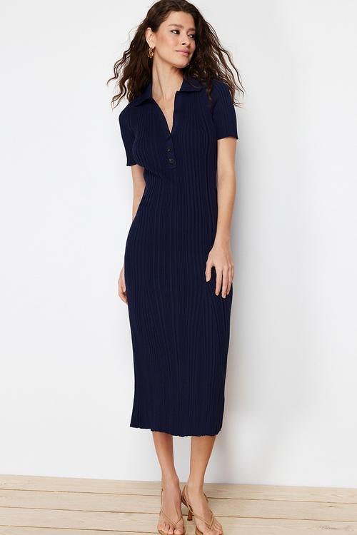 Maxi polo neck dress - navy blue