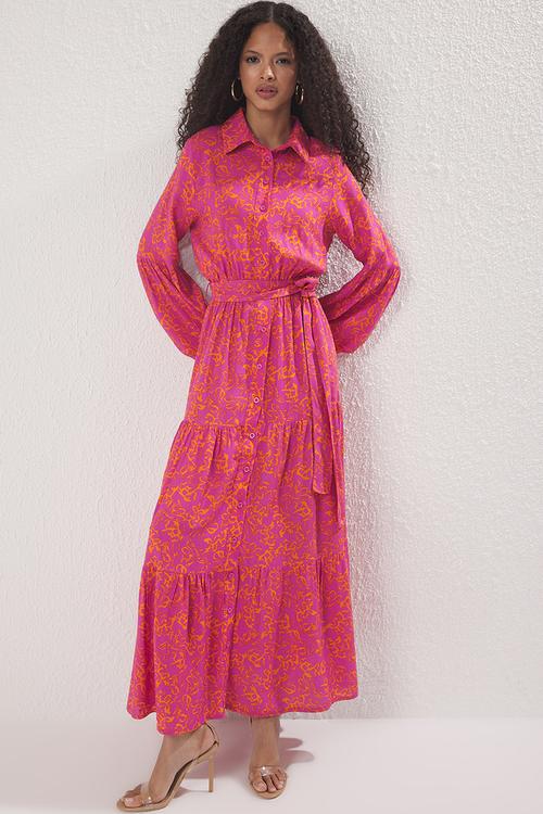 Floral Woven Viscose Dress - Pink