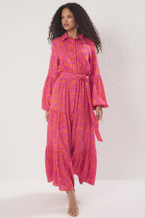 Floral Woven Viscose Dress - Pink