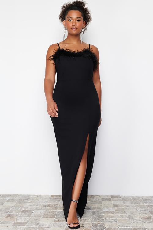 Strapless weaving plus size evening dress - black